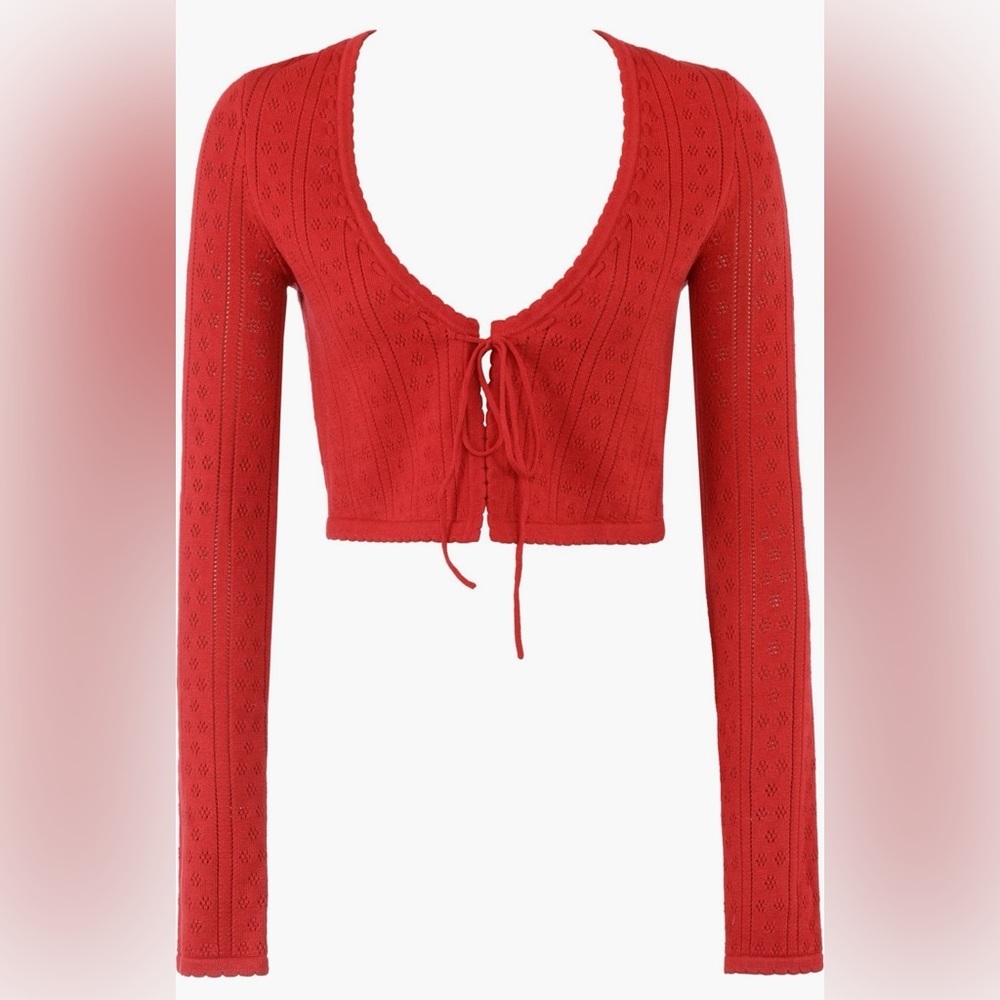 House of CB Perla Tie Front Pointelle Crop Cardigan size M - Picture 3 of 7